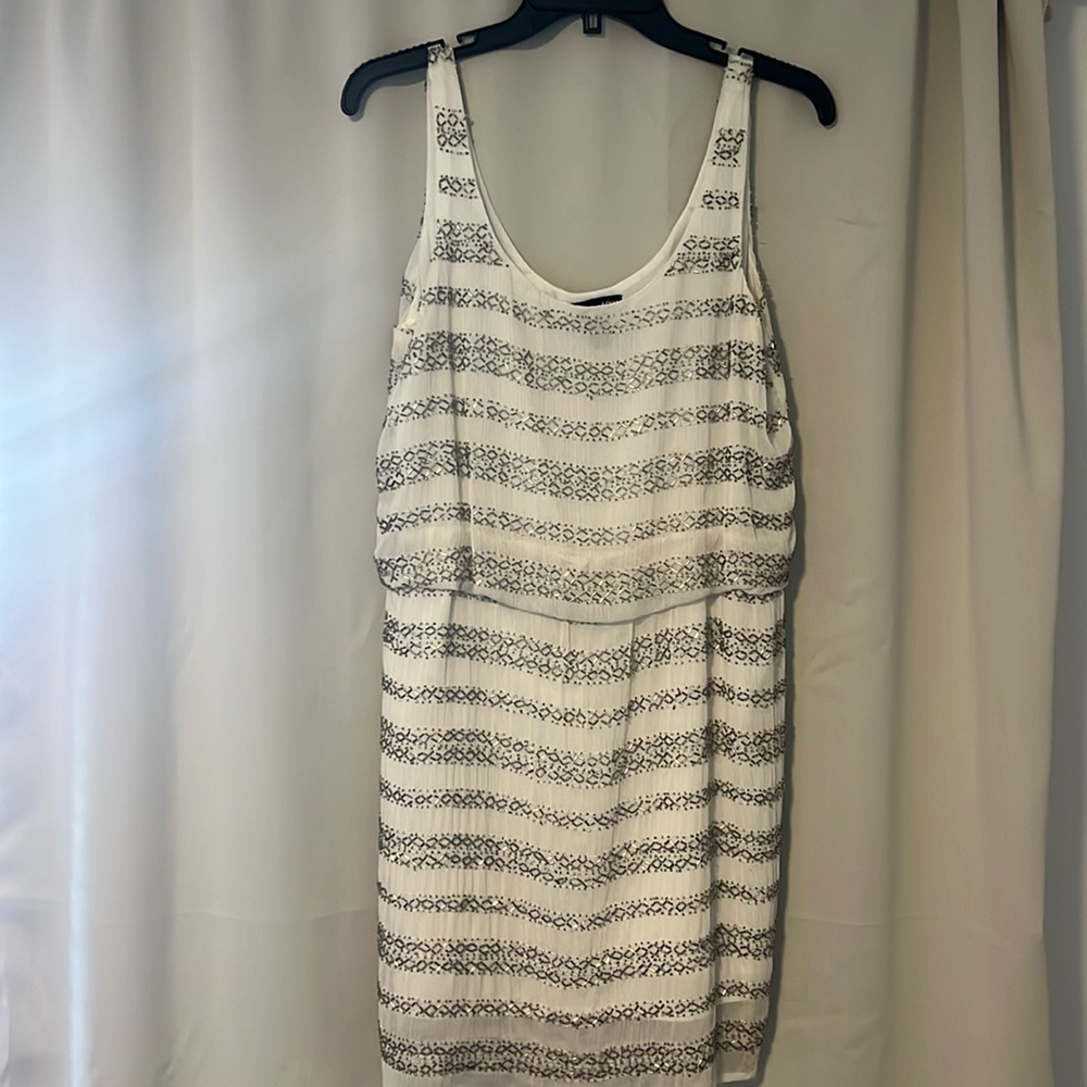 Aqua White Beaded Mini Dress | Size M